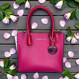 Michael Kors Mercer medium pebbled leather crossbody bag in a dark raspberry